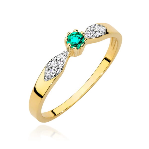 Żółte Złoto Pierścionek z Szmaragdem 0,15 ct