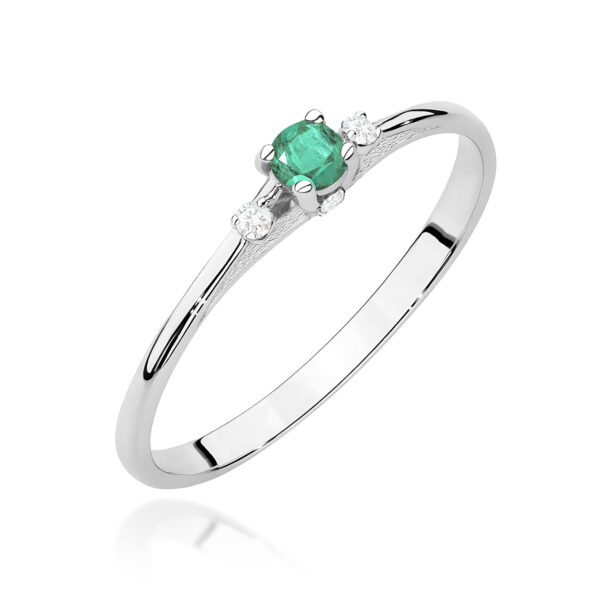 Białe Złoto Pierścionek z Szmaragdem 0,15 ct