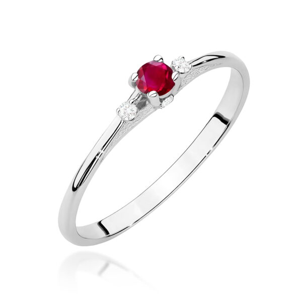 Białe Złoto Pierścionek z Rubinem 0,15 ct