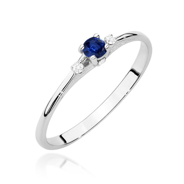 Białe Złoto Pierścionek z Szafirem 0,15 ct