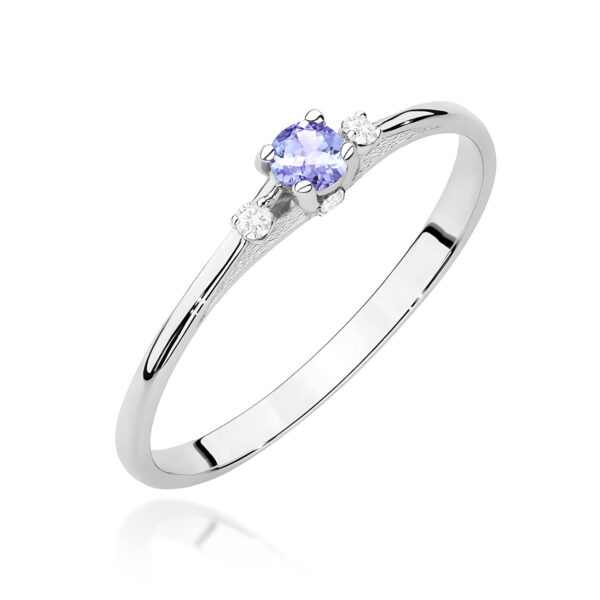 Białe Złoto Pierścionek z Tanzanitem 0,15 ct