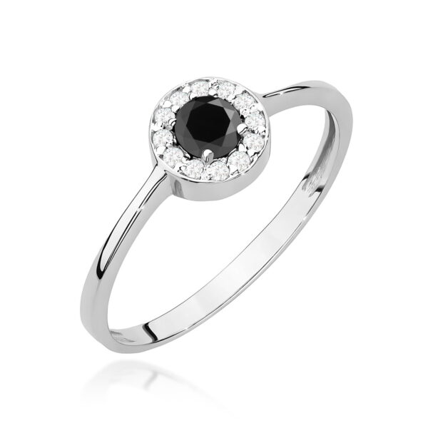Białe Złoto Pierścionek z Czarnym Diamentem 0,30 ct