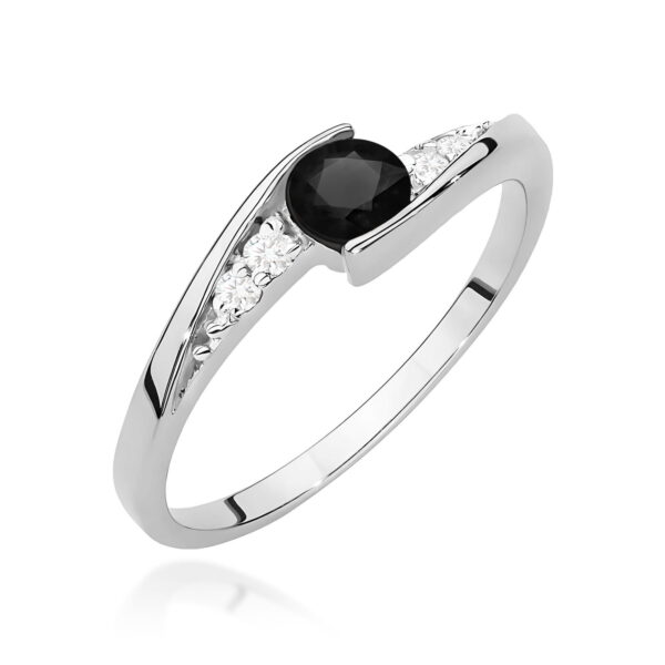 Białe Złoto Pierścionek z Czarnym Diamentem 0,30 ct