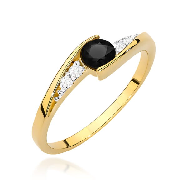 Żółte Złoto Pierścionek z Czarnym Diamentem 0,30 ct