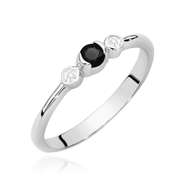 Białe Złoto Pierścionek z Czarnym Diamentem 0,12 ct