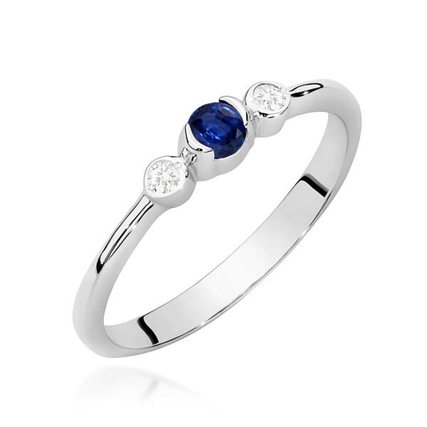 Białe Złoto Pierścionek z Szafirem 0,15 ct