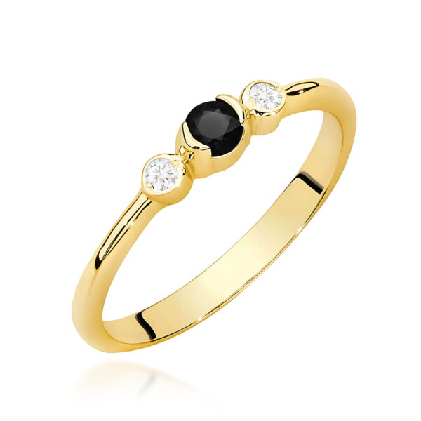 Żółte Złoto Pierścionek z Czarnym Diamentem 0,12 ct