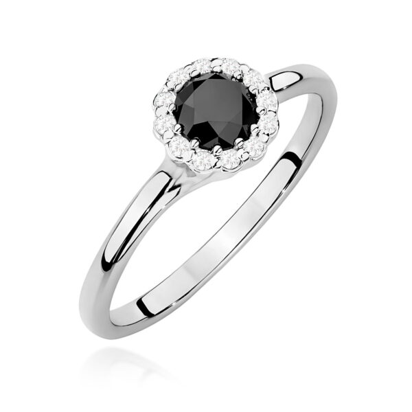 Białe Złoto Pierścionek z Czarnym Diamentem 0,50 ct