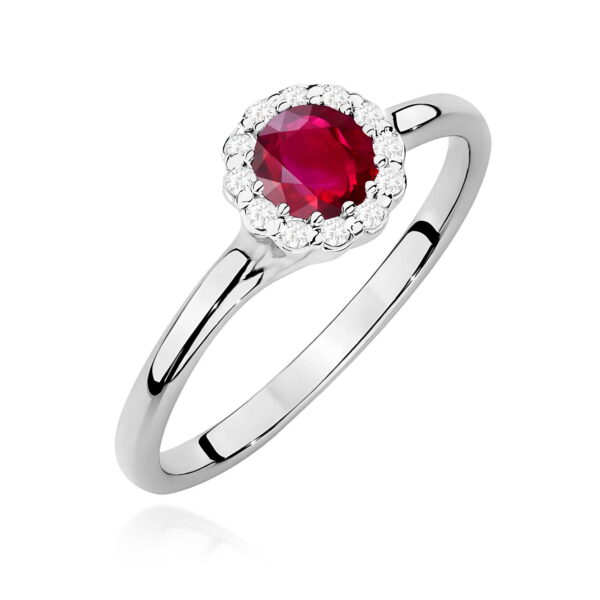 Białe Złoto Pierścionek z Rubinem 0,60 ct