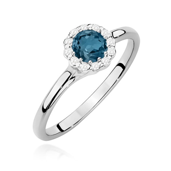 Białe Złoto Pierścionek z Topazem London Blue 0,50 ct