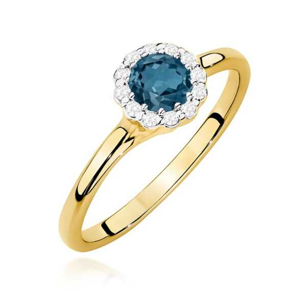 Żółte Złoto Pierścionek z Topazem London Blue 0,50 ct