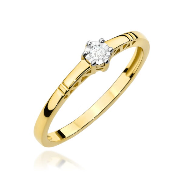 Żółte Złoto Pierścionek z Diamentem 0,03 ct