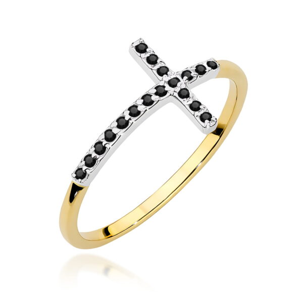 Żółte Złoto Pierścionek z Czarnymi Diamentami 0,09 ct