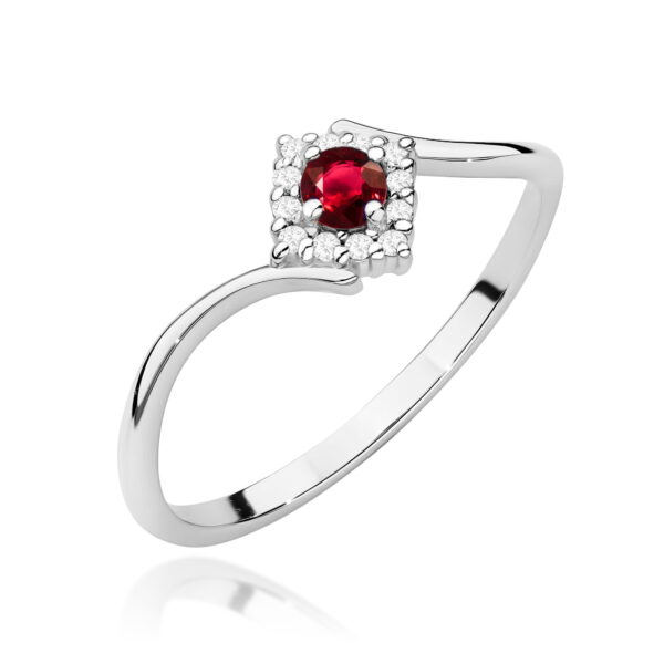 Białe Złoto Pierścionek z Rubinem 0,15 ct