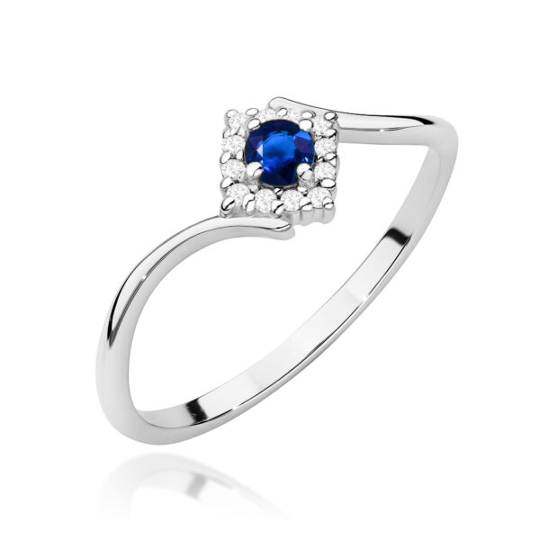 Białe Złoto Pierścionek z Szafirem 0,15 ct