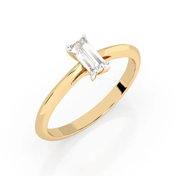 Żółte Złoto Pierścionek z Diamentem 0,30 ct w Szlifie Bagietka Kolekcja Fancy Cut, Classic