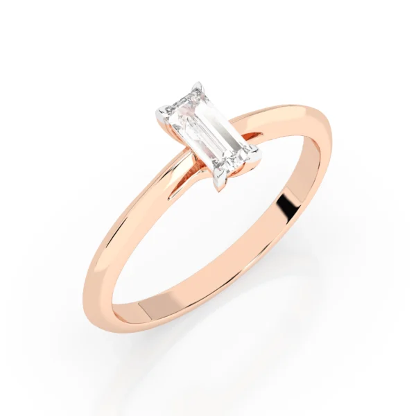 Różowe Złoto Pierścionek z Diamentem 0,30 ct w Szlifie Bagietka Kolekcja Fancy Cut, Classic