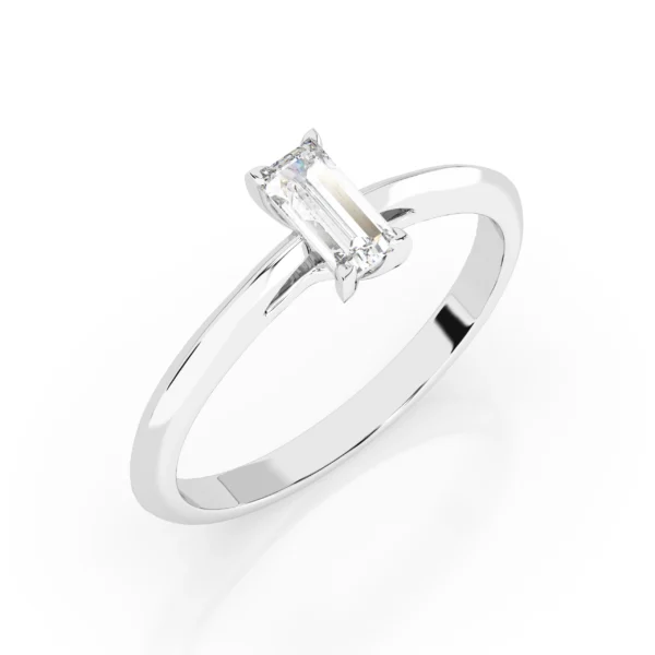 Białe Złoto Pierścionek z Diamentem 0,30 ct w Szlifie Bagietka Kolekcja Fancy Cut, Classic